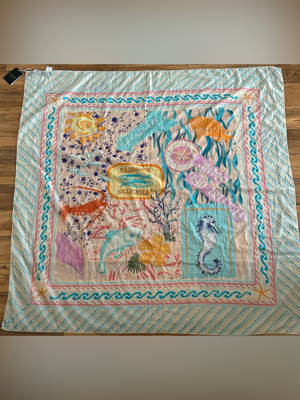 Magari Sea Life Cover up Pareo Large Scarf Multicolor Made in Italy
